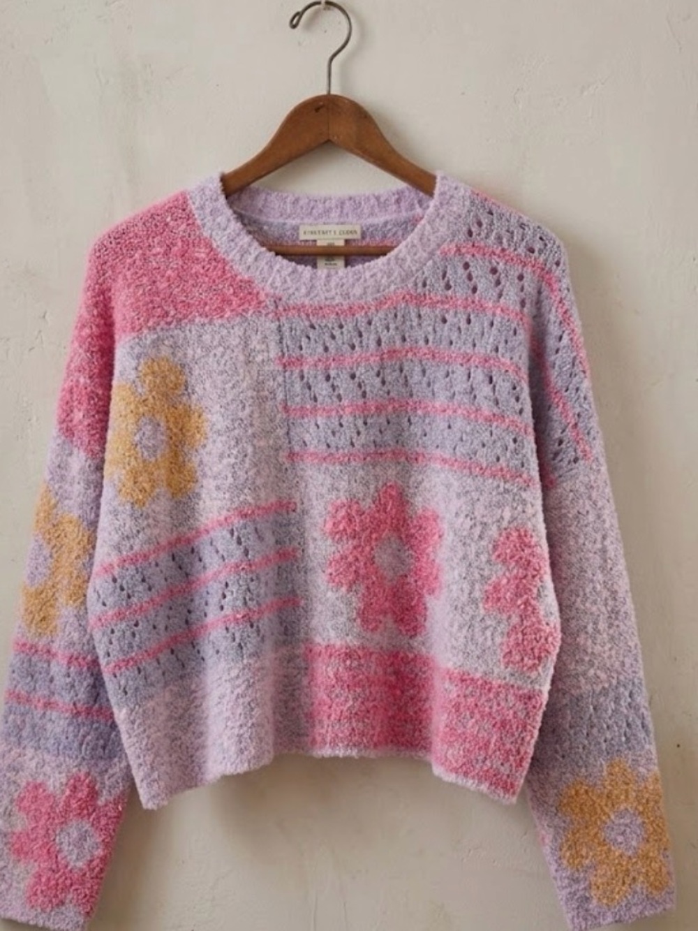 Sincerely Jules Floral Graphic Boucle knit crop size M patchwork Y2K style